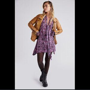 Free People Printed Bridgette Tunic Dress‎ Plum Combo Bohemian Indie Size Medium
